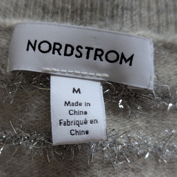 Nordstrom Metallic Stripe sweater, drop shoulder, grey & silver, Women's M - Picture 5 of 16